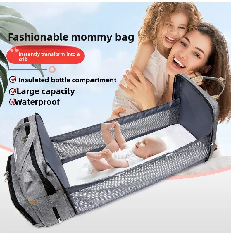 Modische Faltbare Babywiege Mutter-Kind-Tasche Große Kapazität Handtasche Flaschen- und Windelrucksack Mutter- und Mama-Tasche
