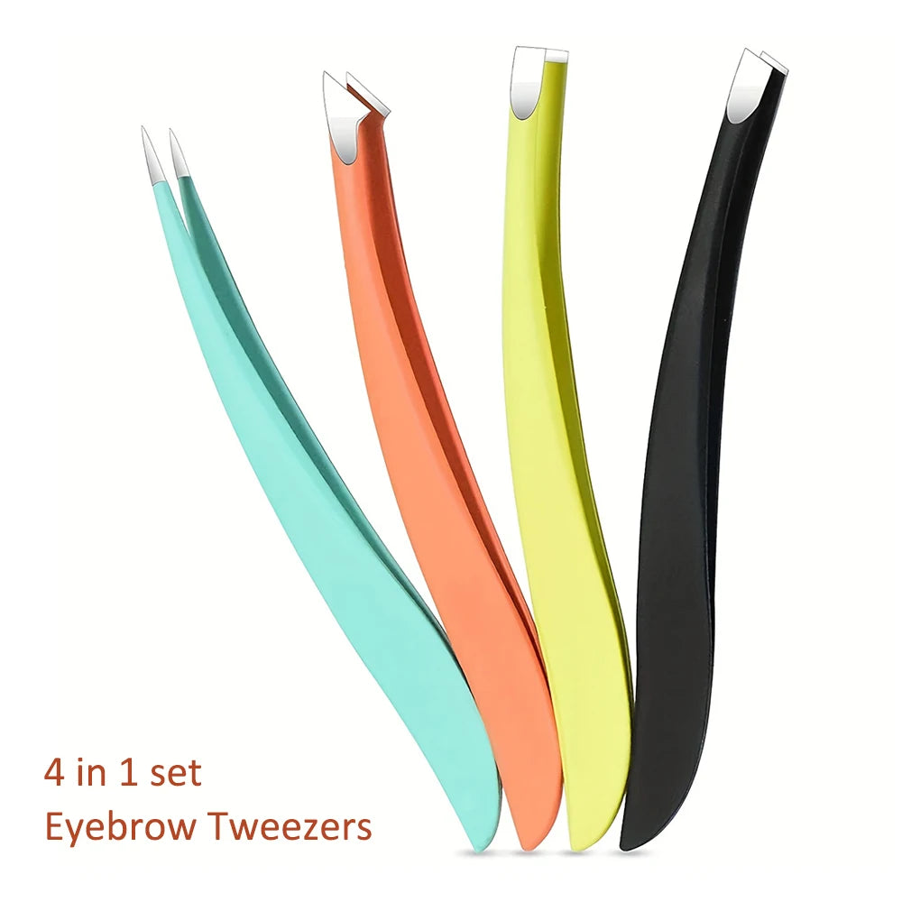 Ouriner Augenbrauenpinzetten-Set, 4-teilig, Edelstahl-Augenbrauenpinzette, professionelles Beauty-Tool-Set für das nach innen gerichtete Haarwachstum
