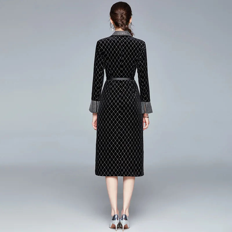 Frauen neue zweireihige kleid bohrer perle samt graben mantel herbst kaminsims damen
