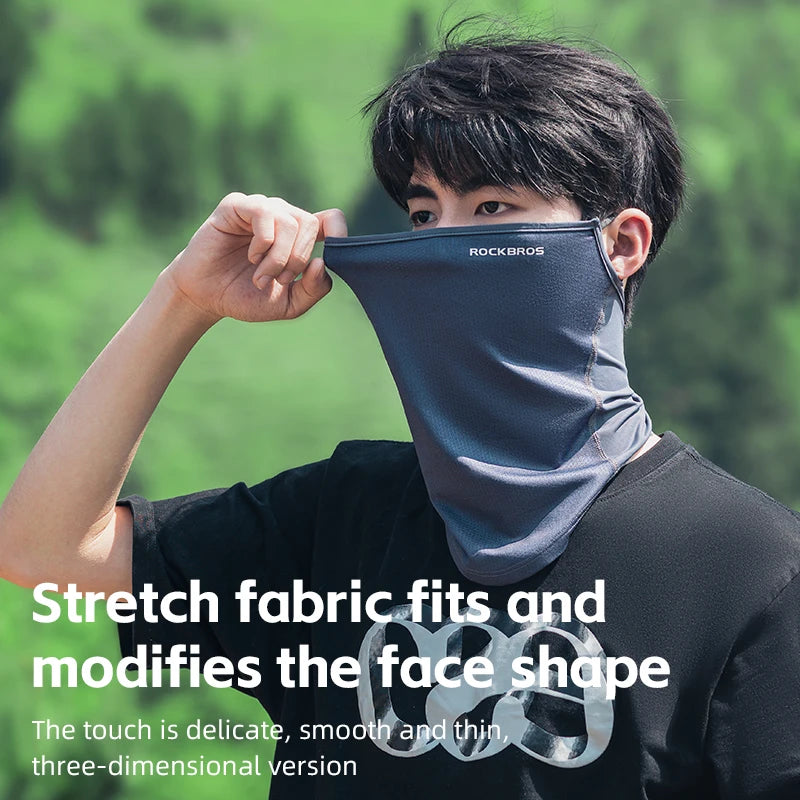 ROCKBROS Summer Ice Silk Cycling Face Mask Breathable Anti-UV Bicycle Face Neck Cover Bandana MTB Road Sport Hanging Ear Scarf
