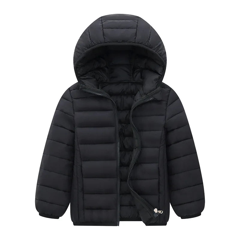Kinder Junge Leichte Daunenjacke Herbst Winter Mäntel Kinder Mädchen Warme Kapuzenoberbekleidung Teenager Studenten Baumwollkleidung 6-14 Jahre