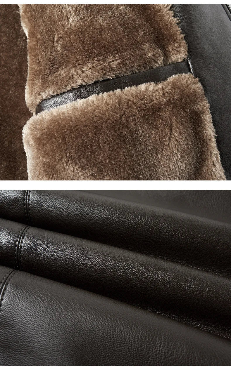 Verdickte Fleece-gefütterte Stehkragen Herren-Lederjacke Winter warmer Mantel für Papa und Opa PU-Leder City Style Casual Outwe