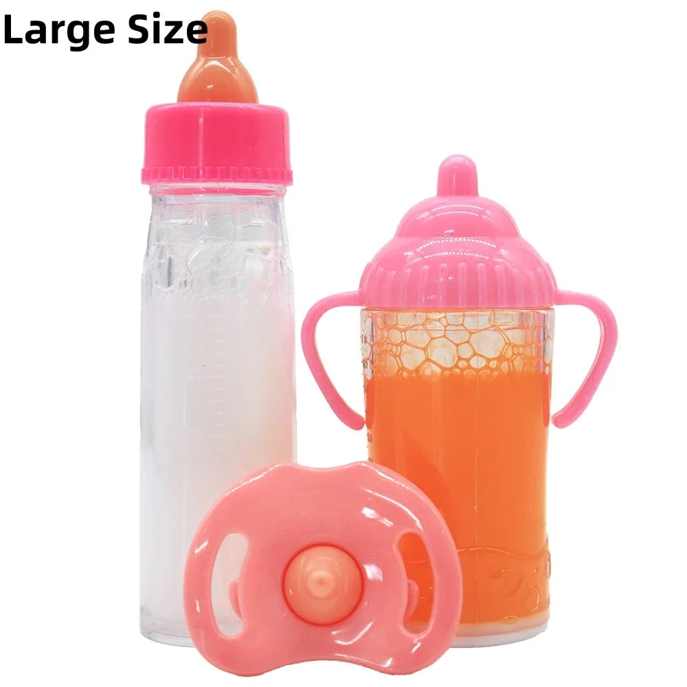 Große Baby Puppe Babyflasche Set Babypflege Spielzeug Kinderwagen 2 stücke Milch Und Saft Flaschen Mit Spielzeug Schnuller für Babypuppen