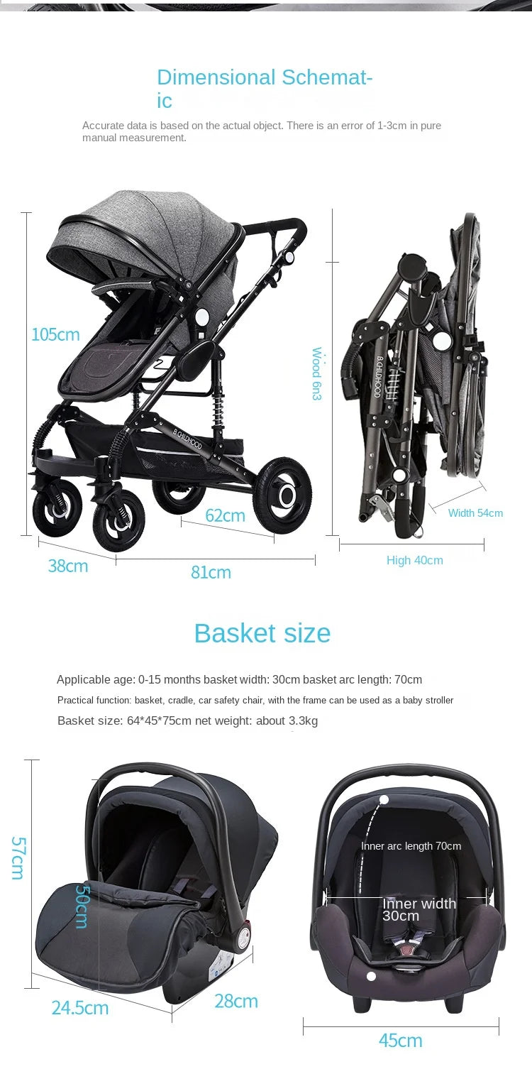 Kinderwagen 3-in-1 Klappbarer Zweiseitiger Kinderwagen für Alle Jahreszeiten Hochwertiger Neugeborenen-Reisekinderwagen
