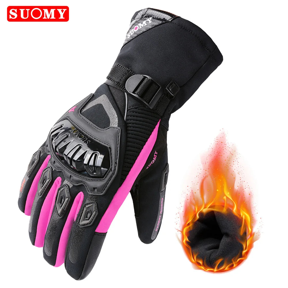 SUOMY Winter Warme Damen Rosa Motorradhandschuhe 100% Wasserdicht Lady Teens Mädchen Lila Motocross Motorrad Racing Reithandschuhe