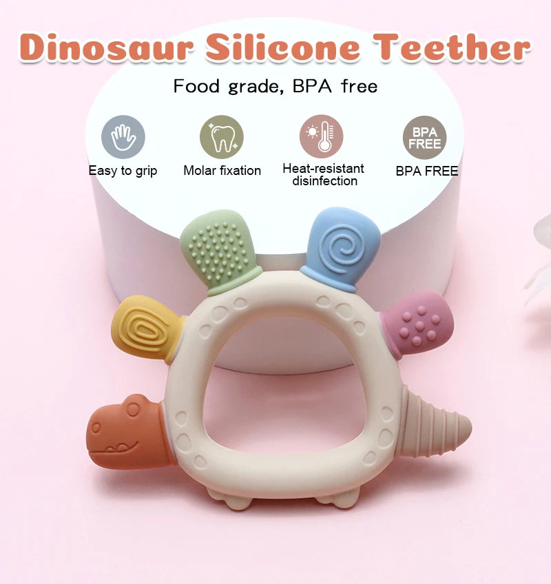 Baby-Dinosaurier-Silikon-Beißspielzeug, BPA-frei, leicht zu greifen, Säuglingspflege, Beißring, Kauspielzeug für Neugeborene, Geschenk, Babyzubehör