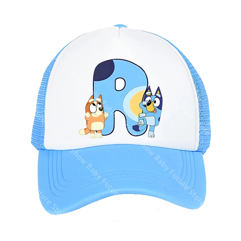 Blueys Baseballkappen für Erwachsene, Jungen und Mädchen, Kawaii-Buchstaben, zwei Größen, atmungsaktive Sport-Mesh-Mütze, niedlicher Cartoon-Anime-Sonnenhut, Geschenke