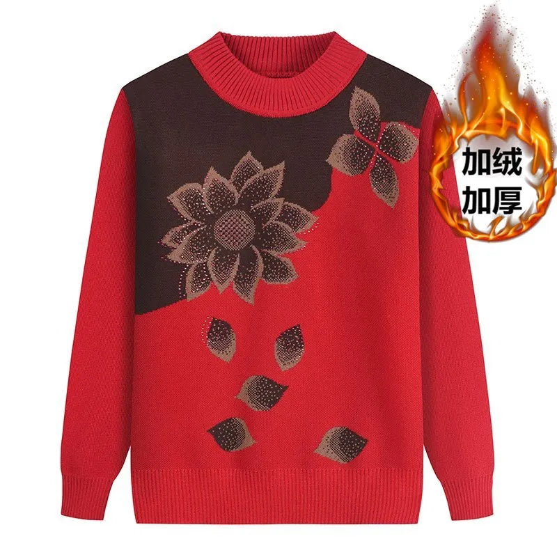 Winterkleidung Oma Pullover Strickpullover Dicker mittlerer Alter Ältere Mutter Bottoming Shirt Samt Langarm Top Damen