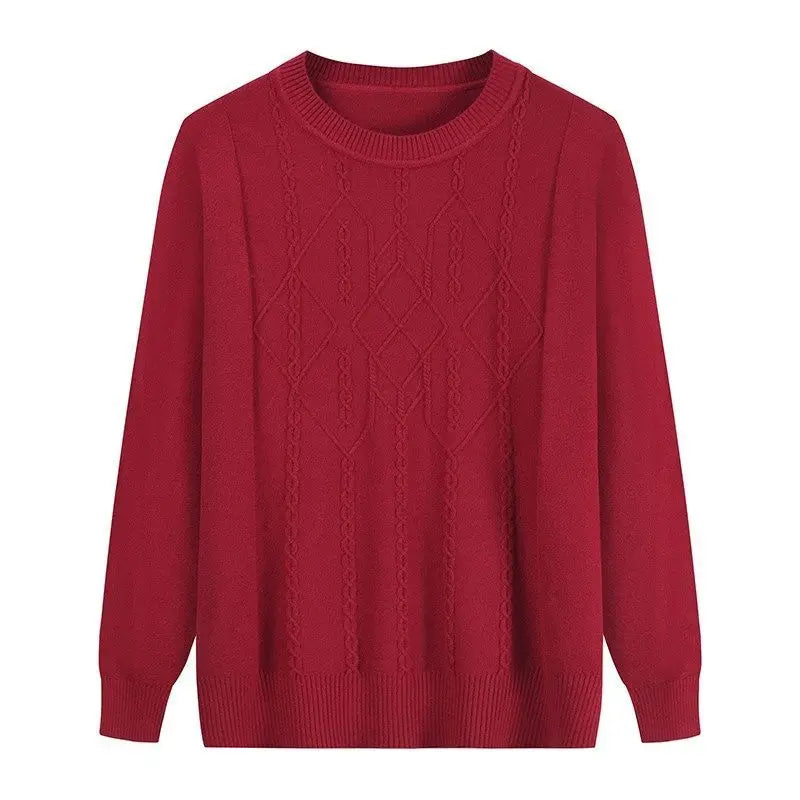 Rundhalspullover mit Zopfmuster für Frauen mittleren Alters und Senioren, für Mutter und Großmutter, Frühling, Herbst, Winter, Lässiger Basis-Pullover