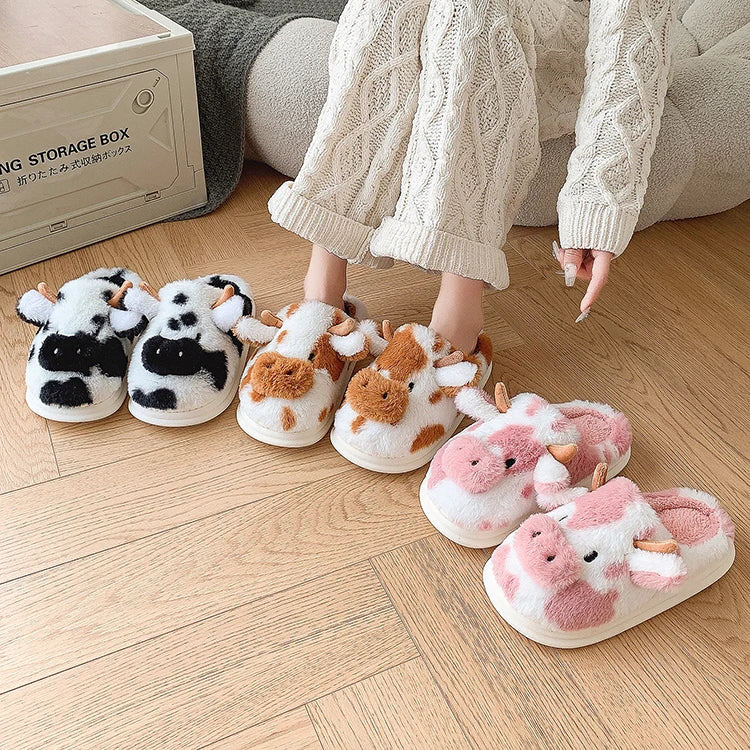 Cute Cow Plush Slippers