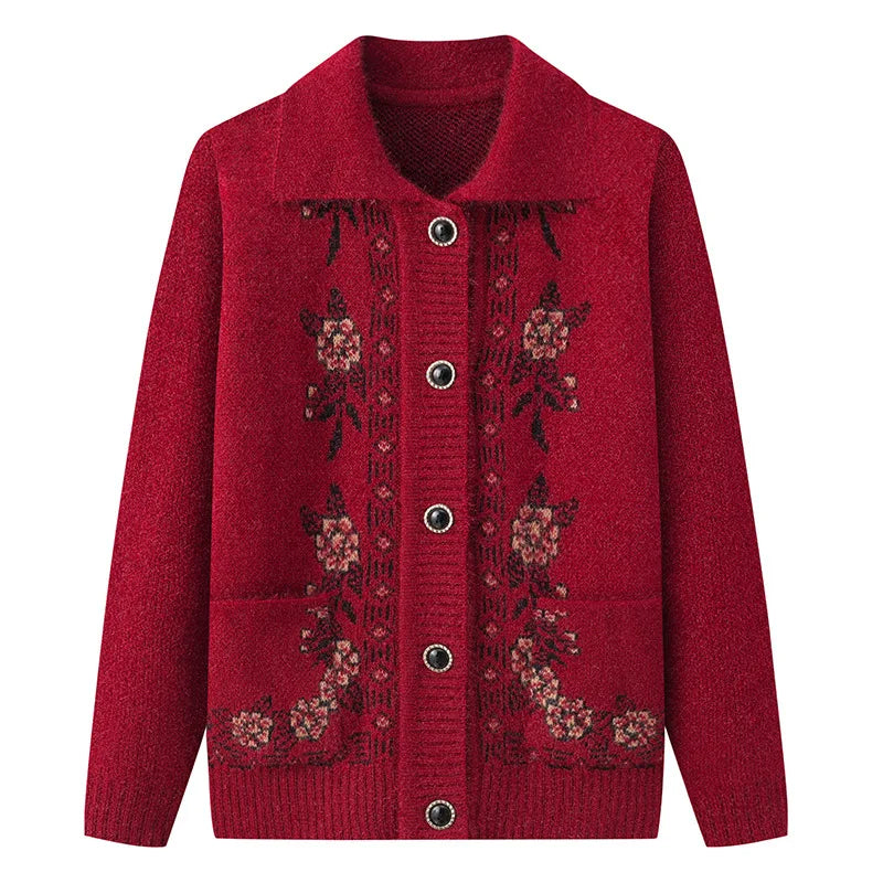 Kaschmir Oma Herbst Winter Verdicken Pullover Top Mittleren Alters Ältere Frauen Kleidung Mutter Strickjacke Warme Pullover Mantel XL-4XL