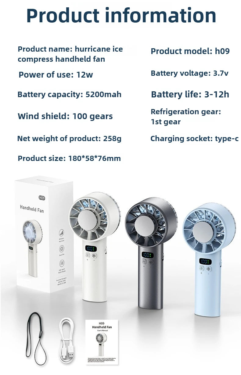 Eiskompressen-Hochgeschwindigkeits-Kühlventilator, tragbare USB-Akku-Ventilatoren, faltbarer Mini-Ventilator für Reisen, Camping, Outdoor