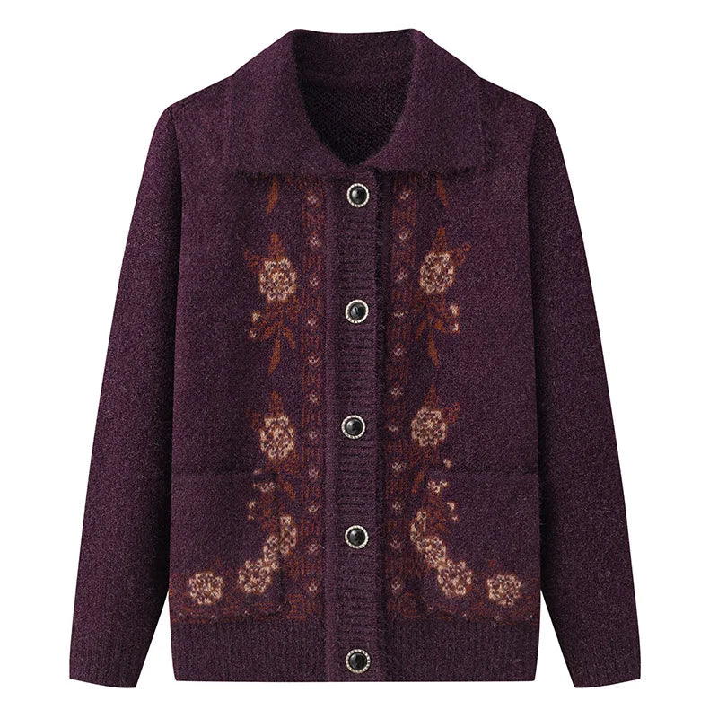 Kaschmir Oma Herbst Winter Verdicken Pullover Top Mittleren Alters Ältere Frauen Kleidung Mutter Strickjacke Warme Pullover Mantel XL-4XL