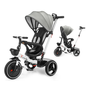 Baby-Dreirad, 6-in-1-Baby-Push-Bike-Lenkwagen, Lern-Fahrrad für Kleinkinder/abnehmbare Geländer, verstellbares Baldachin