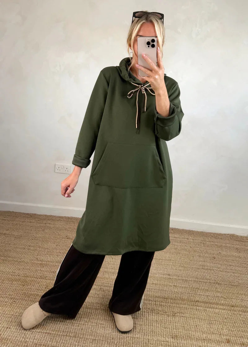 Kleider Damen Herbst Herbst Winter Mit Kapuze Sweatshirt Kleid Frauen Neue Tasche Büro Pendeln Alle-spiel Einfarbig Gestrickte Kleid