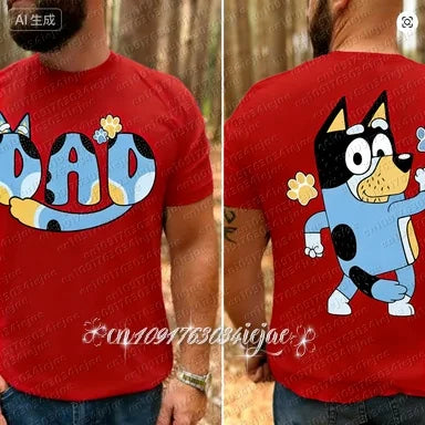2026 Bluey Sommer Neues Familien-Eltern-Kind-Outfit Mama Papa Lässige Sportbekleidung Übergroße Atmungsaktive Bequeme Modische Oberteile