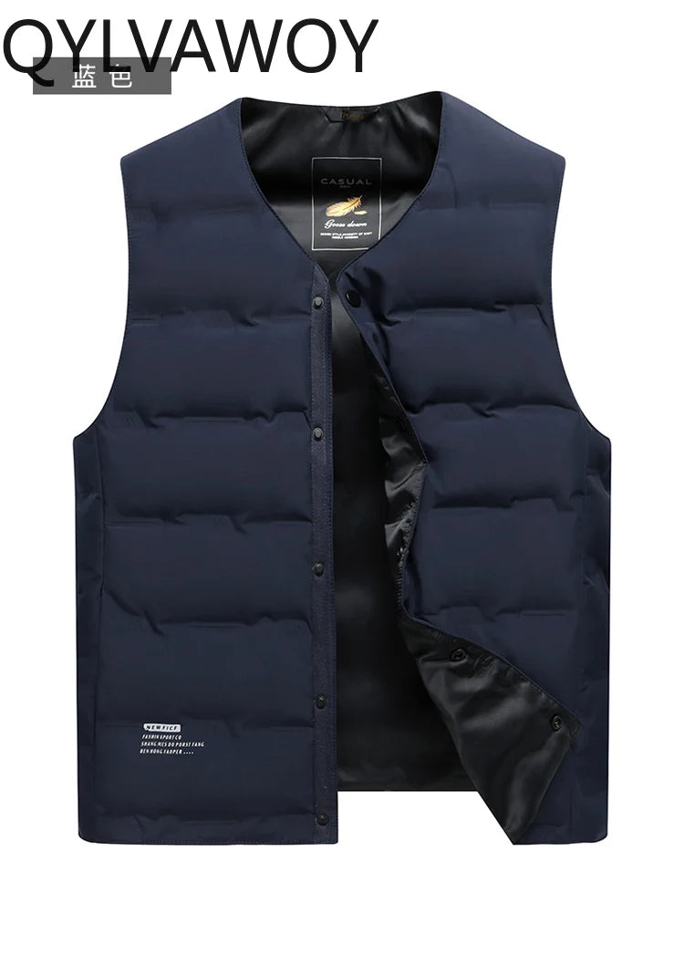 QYLVAWOY Herren Mittleren Alters Ältere Papas Herbst Winter Daunenweste Opa Gilet Dünner Stil Ärmellose Jacke LJ2105