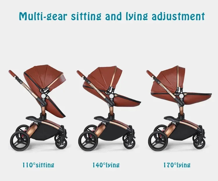 Kinderwagen 3in1 mit abnehmbarem Korb im Autositz. Hochformatige Eierschale aus PU-Leder, Babywagen, Luxuswagen für Babyautos