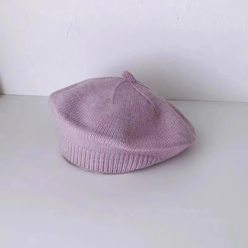 Blume Baby Baskenmütze Hut Winter Warme Gestrickte Beanie Cap für Kleinkind Mädchen Koreanische Kleinkind Prinzessin Künstler Einfarbig Maler Kappen