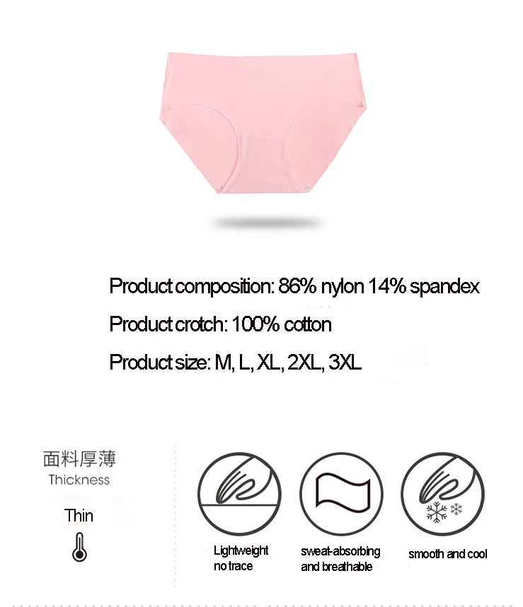 3Pcs Plus Größe Unterwäsche frauen Höschen Eis Seide Einfarbig Damen Nahtlose Unterhose Mädchen Briefs Atem Sexy Dessous weibliche