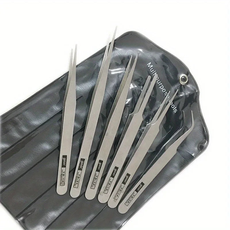 6-teiliges Edelstahl-Pinzetten-Set Ts-15 für Sukkulenten DIY Gebogene Pinzetten Gooi Pinzetten-Set
