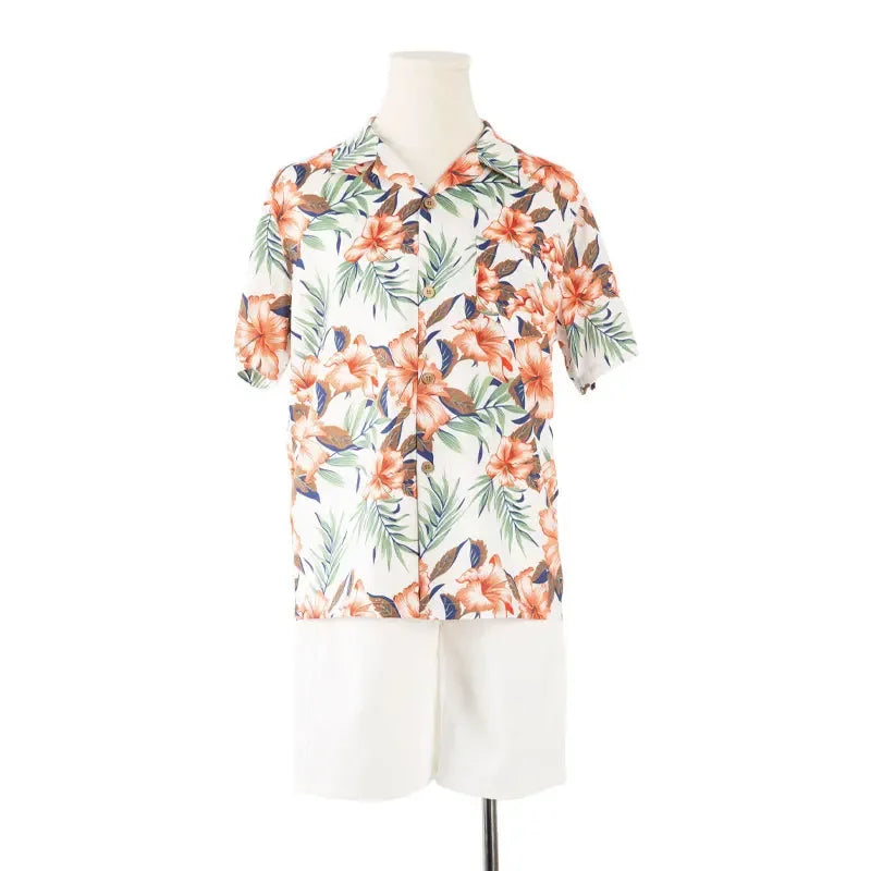 Family Look Vacation Beachwear Mother Daughter Sleeveless Dress Dad Son Matching Floral Shirt Set Parent-Child Holiday Outfits