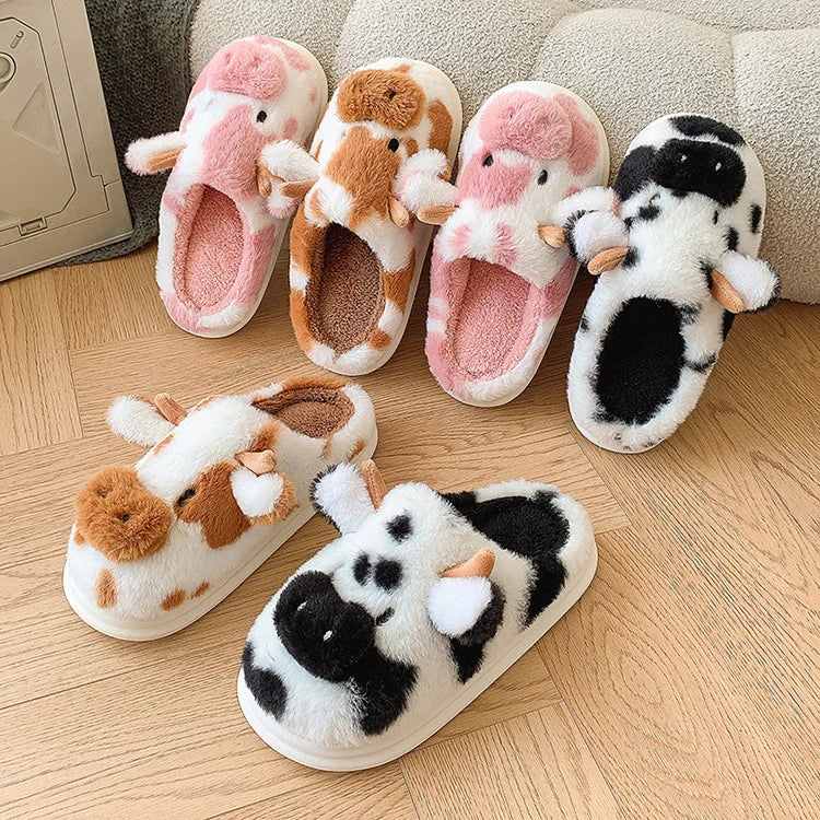 Cute Cow Plush Slippers