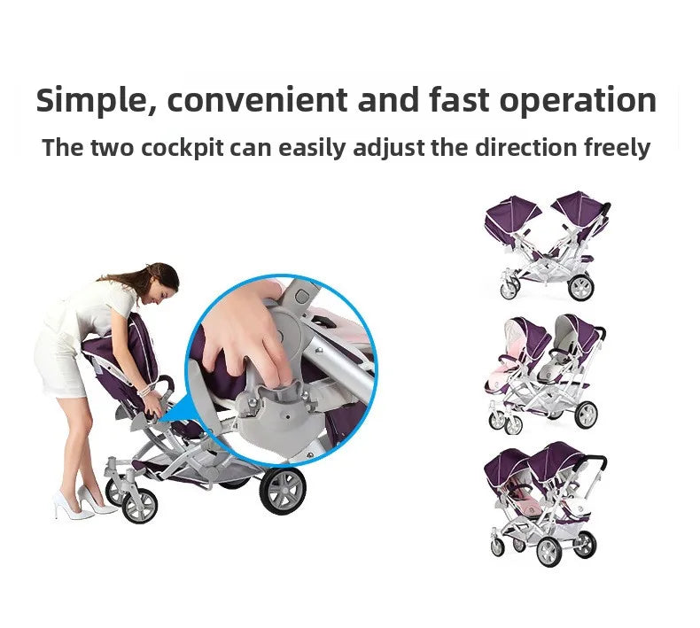 Faltbarer Zwillingskinderwagen, Doppelsitz-Kinderwagen für zwei Babys, stoßdämpfender Zwillingskinderwagen, multifunktional