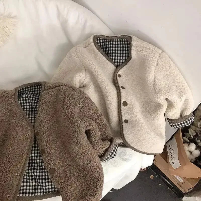 Neue Herbst und Winter Neue Warme Jacke Kinder Zwei Seiten Tragen Plaid Plüsch Jacke Kinder Jacken Winter Kleidung für Mädchen