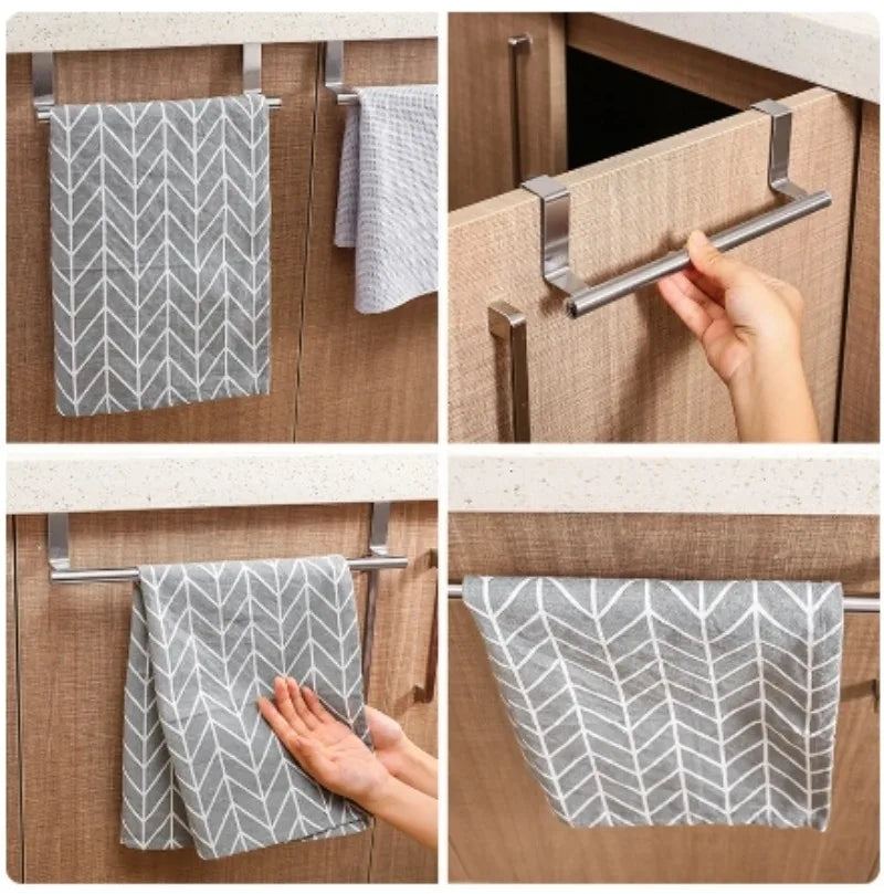 Over-the-Door Towel Rack, Stainless Steel Towel Bar, Storage Organizer for Bathroom, Kitchen, Cabinet Door, Hanging Towel Holder