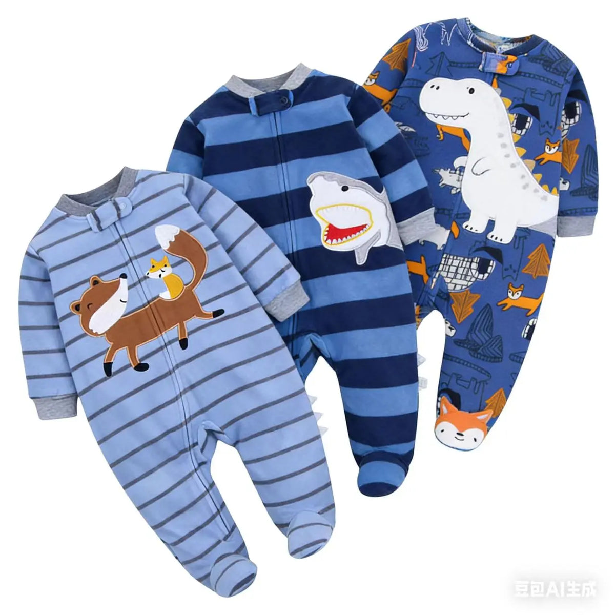 Neugeborenen-Strampler Frühling Herbst Fleece Reißverschluss Jungen Mädchen Pyjama Outfit Tier-Jumpsuit Säuglingskleidung 0-12 Monate