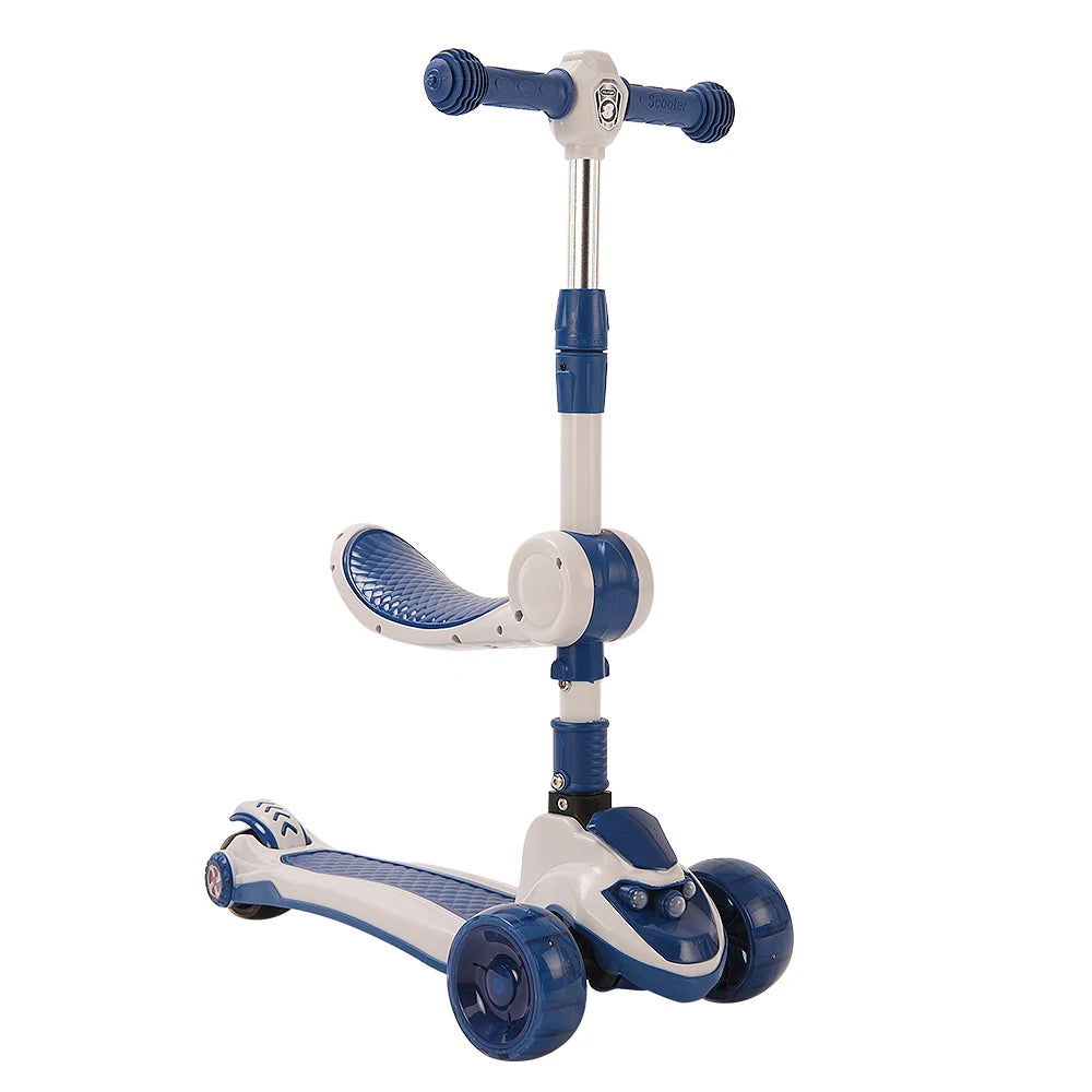 3-1 faltbarer 3-Rad-Rücksitz-Klapprad mit verstellbarem Sitz, LED-Lichträder, 3 Höhenverstellbar, maximale Belastung für Jungen und Mädchen ab 2 Jahren, Blau