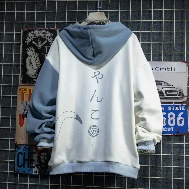 Japanischen Stil Frühling Herbst Männer Hoodie Mit Kapuze Nette Katze Drucken Patchwork Teen Hoodies Mode Anime Harajuku Männliche Sweatshirt