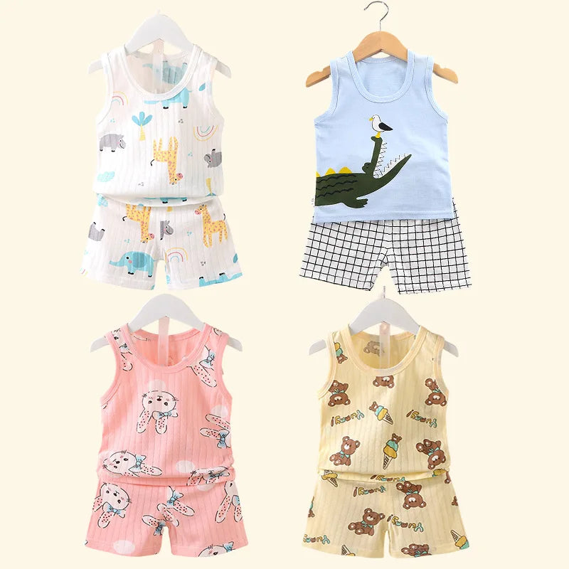 Kinderkleidung, bedruckt, ärmellose Oberteile, Shorts, niedlich, atmungsaktiv, für Kinder, Sommerweste, Shorts, Set, Tank-Top für Babykleidung, Kinder