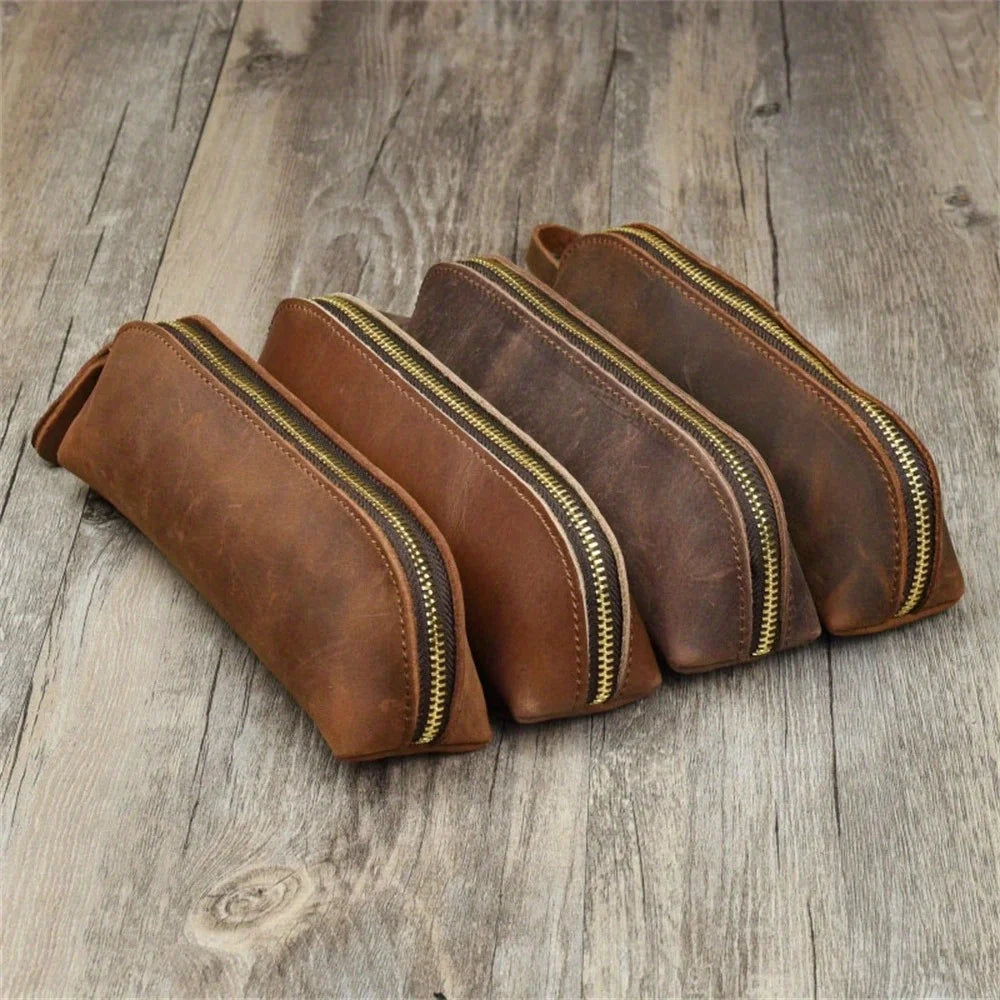 Vintage Leder Bleistift Tasche Einfache Schreibwaren Hoder Stift Fall Lagerung Tasche Zipper Bleistift Beutel Gläser Box Schule Liefert