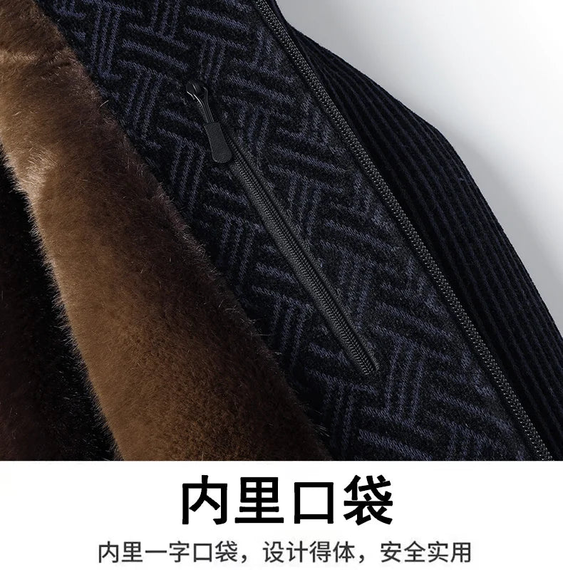 2025, Herren-Jacke aus Wollmischung, Herren-Plüsch-verdickte Chenille-Baumwollkleidung, Papa-Kleidung, warmer Opa-Baumwollmantel