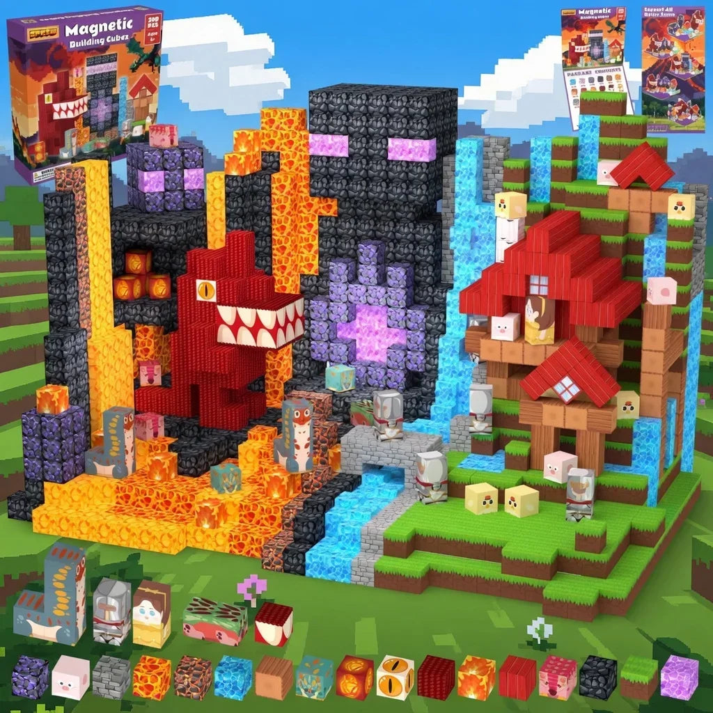 FUNXINEE Dinosaurier-Themenpark NEUE Magnetblöcke, 3D-Dinosaurier-Modell zum Selberbauen, STEM-Konstruktionsspielzeug, kreatives Geburtstagsgeschenk für Kinder