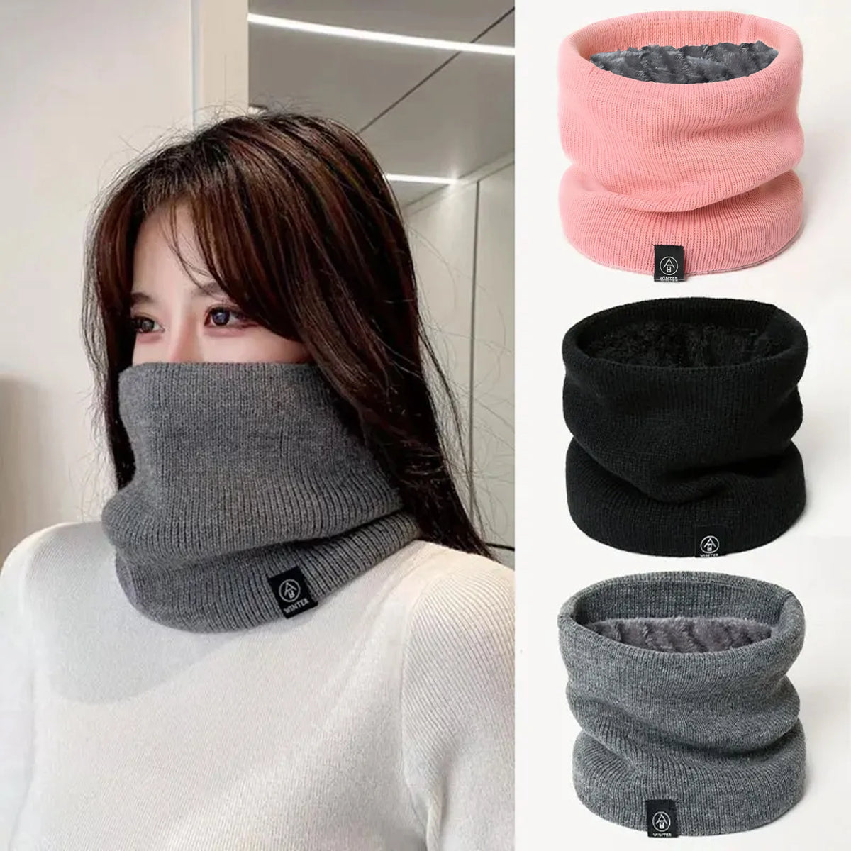 Mode Frauen gestrickte Schal solide Cashmer wie Winter Snood Schals Dame warm Wolle Pelz dick Unisex Männer Hals Schals Ring