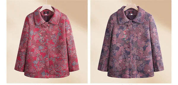 Frauen Winter mäntel neu bedruckte Vintage Oma Woll jacke Frühling Herbst draußen tragen Woll mantel mittleren Alters Mutter Kleidung
