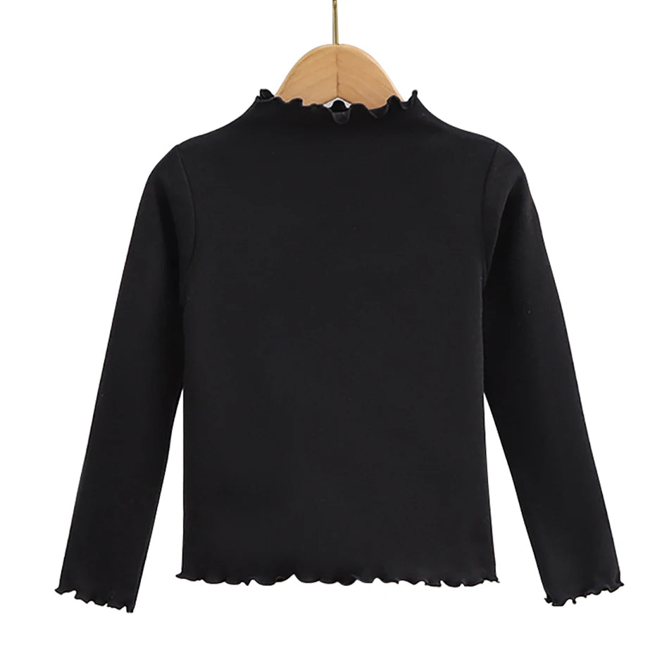 Kinder Kleidung Neue Mädchen Basis Shirt Für Herbst und Winter Kinder Trendy Schwarz Pilz Rand Einfarbig Lange Ärmeln T-shirt