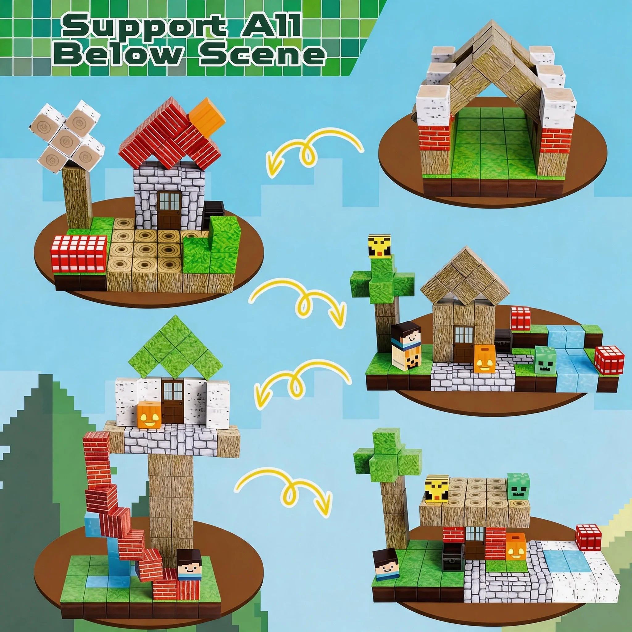 Pixel Mining Magnetisches Waldhaus-Würfel-Baustein-Set, STEM Lernspielzeug, Bestes Geschenk für Kinder ab 3 Jahren, 100 Teile