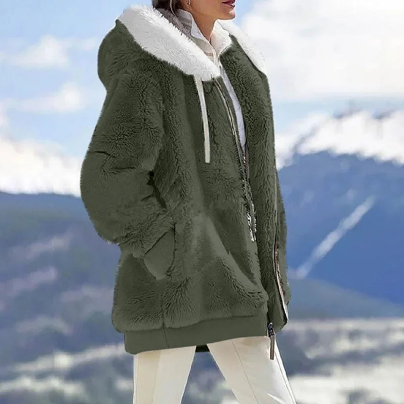 Herbst Winter Mode Damen mantel neue lässige Kapuze Reiß verschluss Dame Kleidung Kaschmir weibliche Fleece jacke einfarbige Damen mäntel
