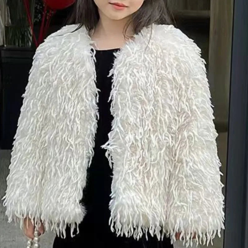 Mode Baby Mädchen Faux Pelz Jacke Dicke Outwear Infant Kleinkind Teenager Kind Winter Herbst Einfarbig Mantel Baby Kleidung 2-12Y