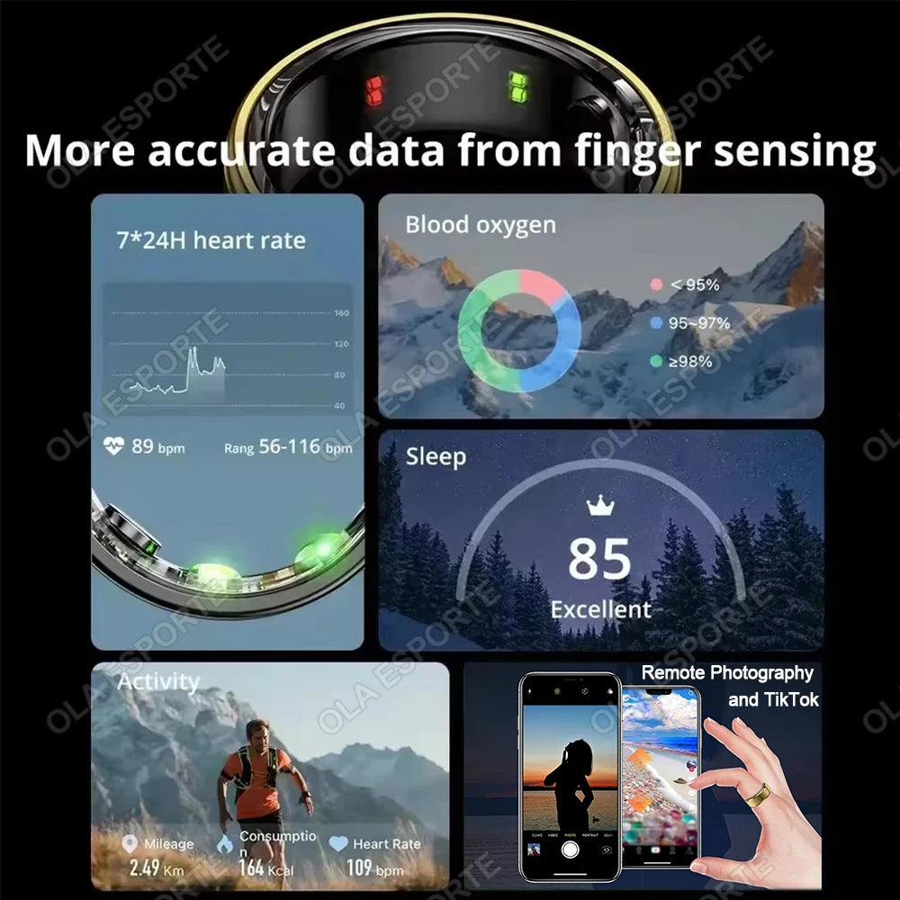 2025 Smart Ring Blutdruck Herzfrequenz Schlafüberwachung Smartring IP68 & 5ATM Wasserdichter Multisportmodus Smartring Mann Frauen