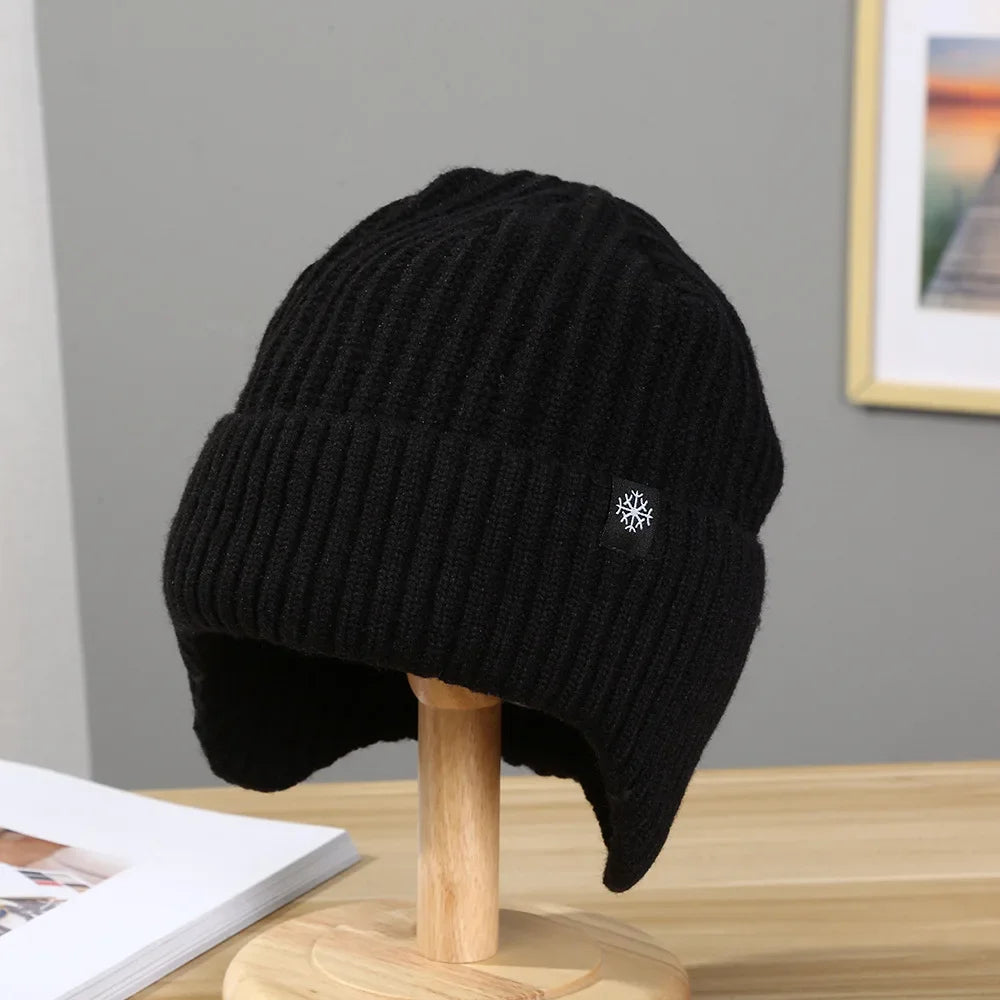 Herren Wintermütze aus Strick mit Plüschfutter, Warme Schirmmütze für Outdoor-Aktivitäten, Modische Kunstfell-gefütterte Kapuzenmütze mit Ohrenschutz für Radfahren