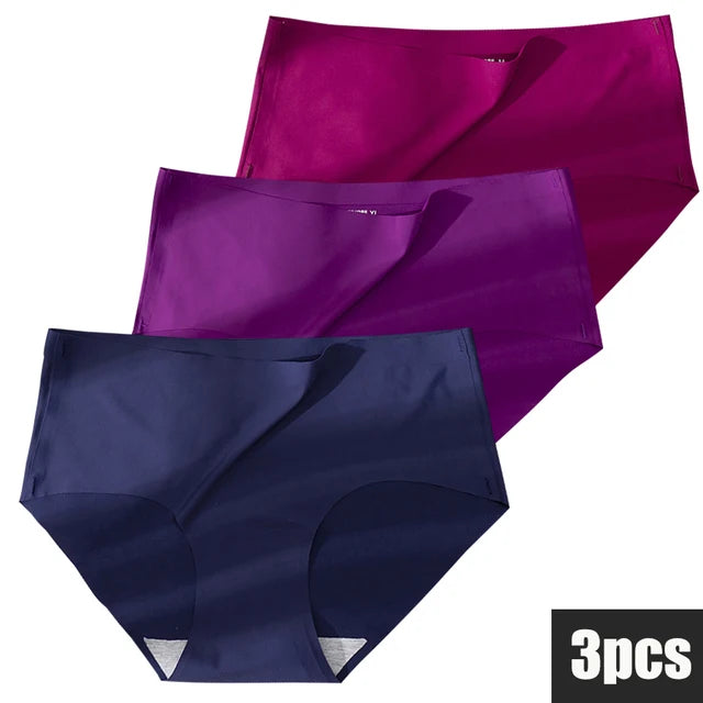 3Pcs Plus Größe Unterwäsche frauen Höschen Eis Seide Einfarbig Damen Nahtlose Unterhose Mädchen Briefs Atem Sexy Dessous weibliche