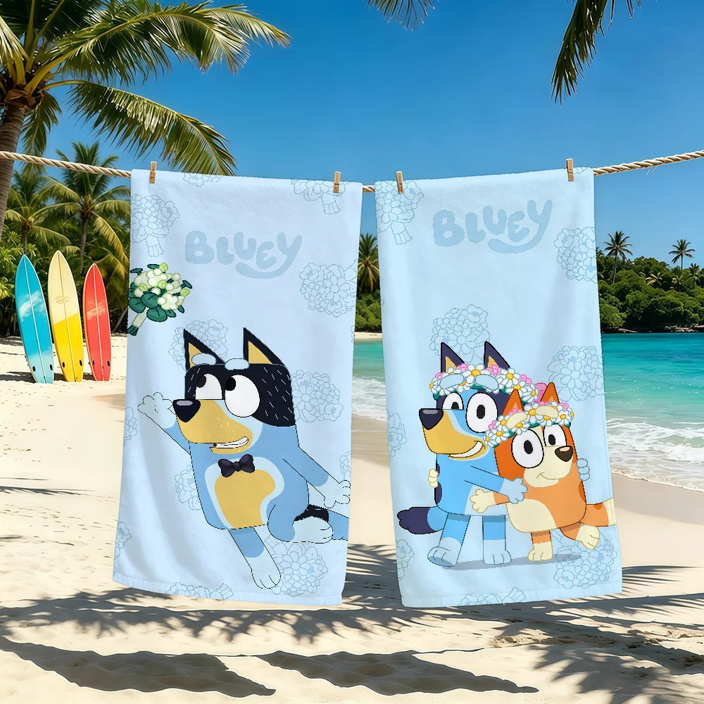 Cartoon Cute B-Bluey-ES Handtuch für Outdoor-Camping, Strandtuch, super saugfähiges, schnell trocknendes Sommerhandtuch