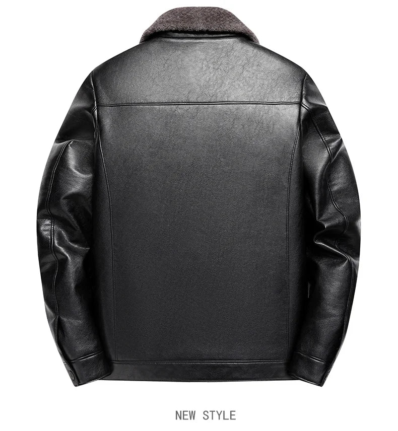 Fügen Sie Fleece und verdickende Winter-Papa-Lederjacke für Opa mittleren Alters mit Pelzkragen, Mantel für Herren mittleren Alters für Wärme hinzu
