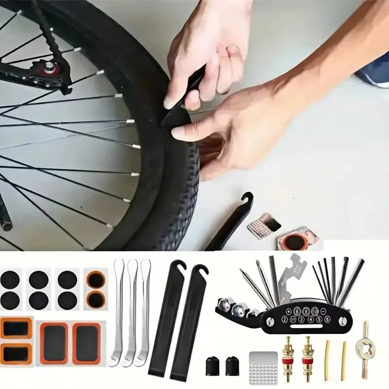 Bicycle Repair Tool Kit, Bike Accessories, Multi-Tool Kit with Pump Tire Patch, Portable Car Tool Kit for Mountain Road Bike Tire