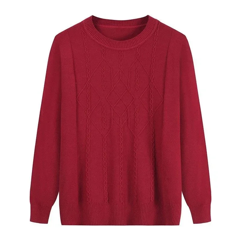 Rundhalspullover mit Zopfmuster für Frauen mittleren Alters und Senioren, für Mutter und Großmutter, Frühling, Herbst, Winter, Lässiger Basis-Pullover